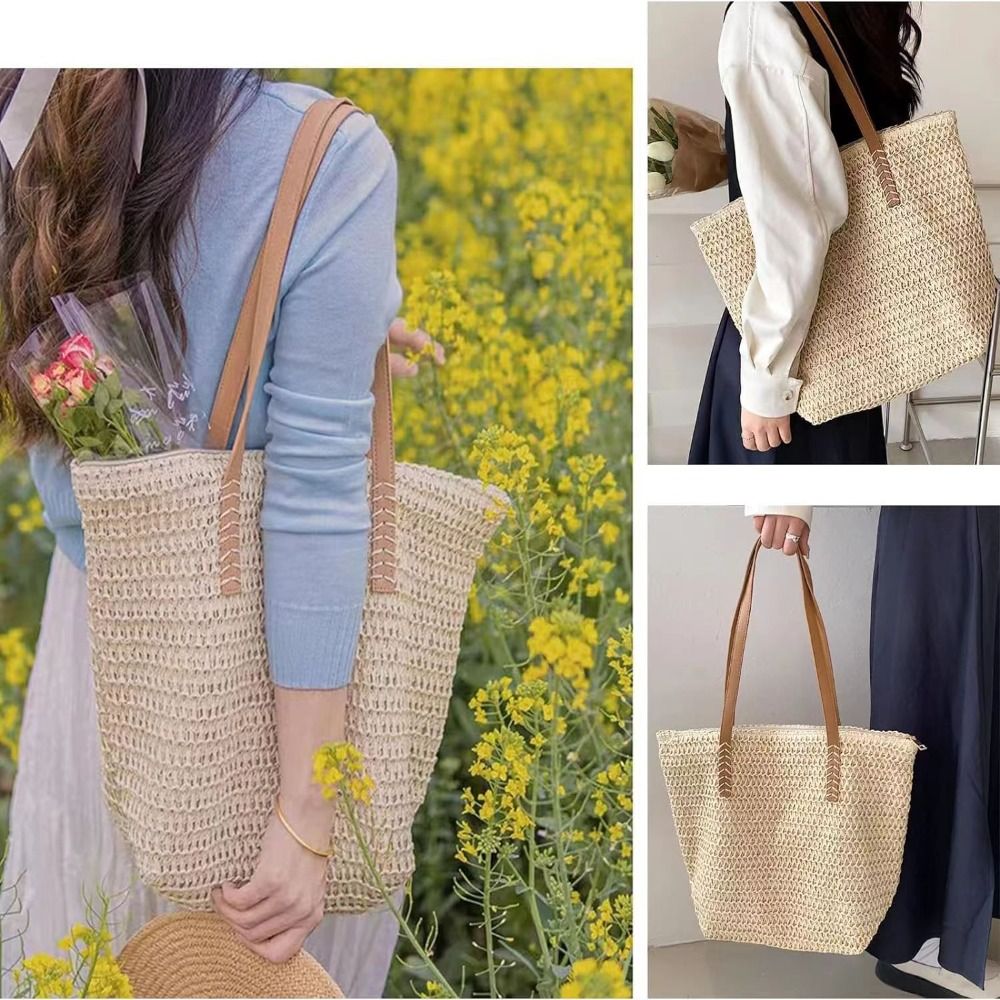 Fashion Solid Color Weave Stra - огляд і ціна Tote Bag Beach