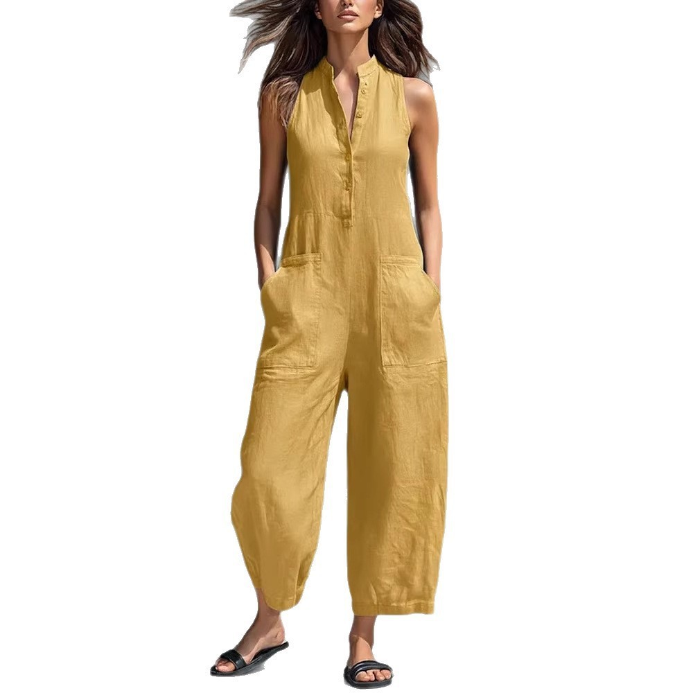 Women's And Woman Sleeveless M - огляд і ціна Jumpsuit Linen Relaxed